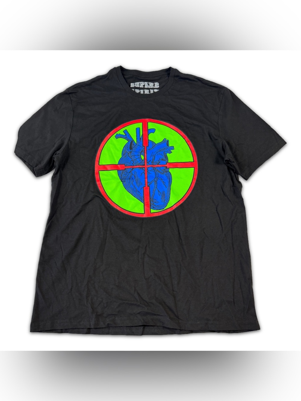 Superb Spirit Pursuer of Hearts Tee Size L Large Black Short Sleeve NWOT